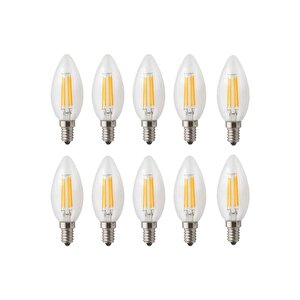 Rustik Led Ampul 4w E14 Ince Duy Dimmerli Gün Işığı 3200k Düz Mum Ampul 10 Adet