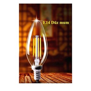 Rustik Led Ampul 4w E14 Ince Duy Dimmerli Gün Işığı 3200k Düz Mum Ampul 10 Adet