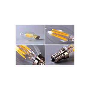 Rustik Led Ampul 4w E14 Ince Duy Dimmerli Gün Işığı 3200k Düz Mum Ampul 10 Adet