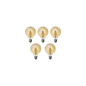 G95 Flamanlı Rustik 6w Led Ampul 5'li Dekoratif Vintage Aydınlatma Amber Rengi