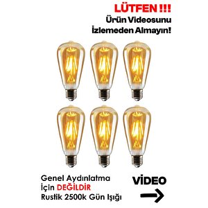 Rustik Led Ampul 6'lı Eko Paket Amber E27 Duy Armut Tipi St64 Dekoratif