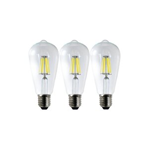 3 Adet Led Rustik Ampul Şeffaf 6 W Beyaz Işık 6500k