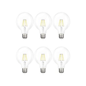 G95 6 Watt 6 Adet E27 Şeffaf Cam Beyaz Işık (6500k) Led Fılament Rustik Ampul