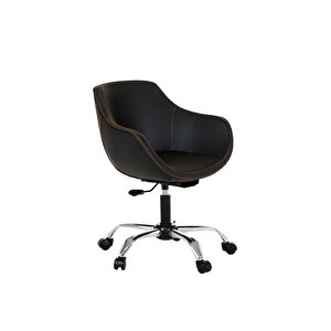 Krom Metal Ayaklı Ofis Çocuk Odası Çalışma Sandalyesi (ayarlanilabi̇li̇r)  Deri̇ Turuncu Di̇ki̇şli̇monoko Siyah