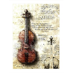 Gazete Fonu Ve Keman Desenli Mdf Tablo 35cm X50cm 35x50 cm