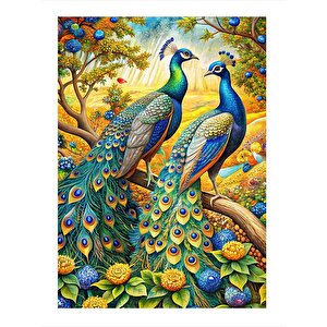 Tavus Kuşları Tasarım Ahşap Tablo 35cm X50cm 35x50 cm