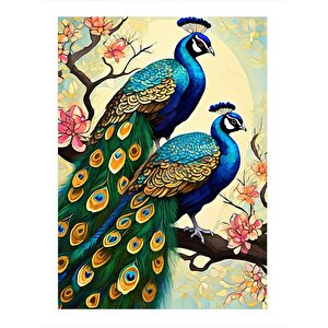 Renkli Tavus Kuşları Modern Ahşap Tablo 25cmx 35cm 25x35 cm