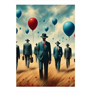 Uçan Balonlar Ve Takım Elbiseli Adamlar Mdf Poster 25cmx 35cm 25x35 cm