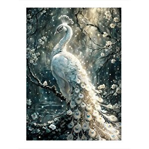 Beyaz Tavus Kuşu Art Mdf Poster 25cmx 35cm 25x35 cm