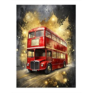 Çift Katlı Kırmızı Otobüs Art Mdf Poster 25cmx 35cm 25x35 cm