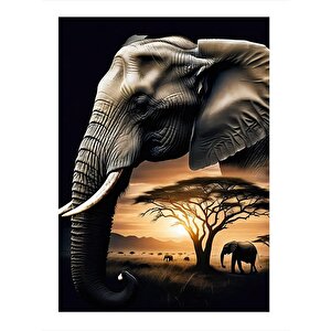 Fil Ve Afrika Teması Desenli Ahşap Tablo 35cm X50cm 35x50 cm