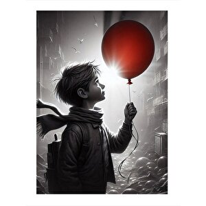 Balon Tutan Çocuk Modern Ahşap Tablo 35cm X50cm 35x50 cm