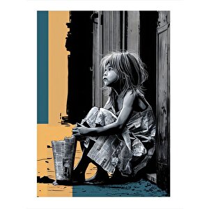 Gazete Fon Kız Çocuğu Model Mdf Tablo 25cmx 35cm 25x35 cm