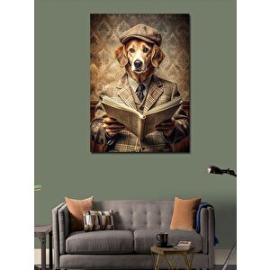 Kanvas Tablo Gazete Okuyan Köpek 70x100 cm