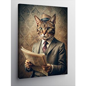 Kanvas Tablo Gazete Okuyan Kedi
