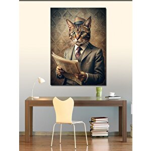 Kanvas Tablo Gazete Okuyan Kedi