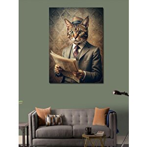 Kanvas Tablo Gazete Okuyan Kedi