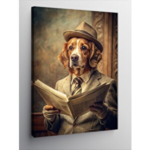 Kanvas Tablo Retro Gazete Okuyan Köpek