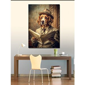 Kanvas Tablo Retro Gazete Okuyan Köpek