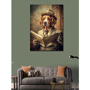 Kanvas Tablo Retro Gazete Okuyan Köpek