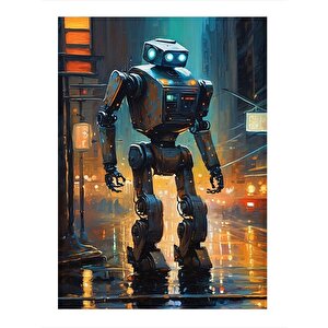 Şehirdeki Robot Mdf Poster 25cmx 35cm 25x35 cm