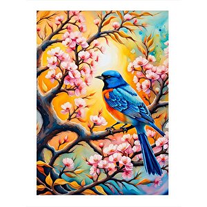 Daldaki Mavi Kuş Tasarım Ahşap Tablo 35cm X50cm 35x50 cm