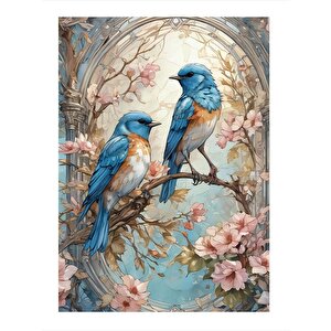 Daldaki Mavi Kuşlar Art Mdf Tablo 25cmx 35cm 25x35 cm