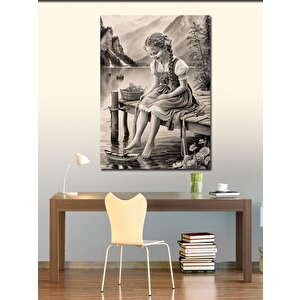 Kanvas Tablo İskelede Oturan Küçük Kız 100x140 cm