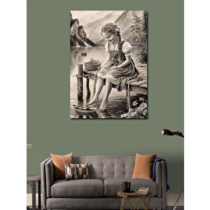 Kanvas Tablo İskelede Oturan Küçük Kız 100x140 cm