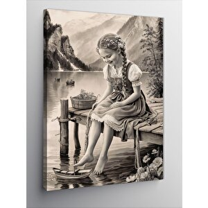 Kanvas Tablo İskelede Oturan Küçük Kız