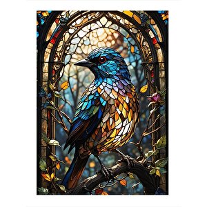 Vitray Ve Mavi Kuş Art Mdf Tablo 25cmx 35cm 25x35 cm
