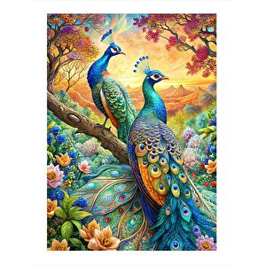 Renkli Tavus Kuşları Dekoratif Ahşap Tablo 35cm X50cm 35x50 cm