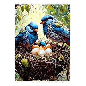Mavi Kuşlar Art Mdf Poster 35cm X50cm 35x50 cm