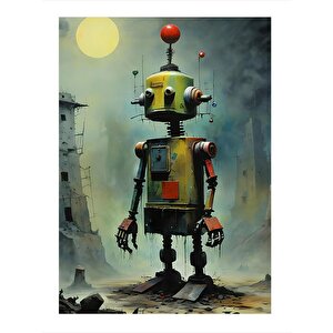 Üzgün Robot Ve Dolunay Mdf Tablo 35cm X50cm 35x50 cm