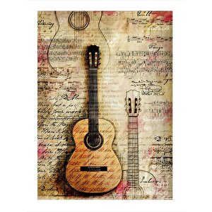Gazete Fon Gitar Hediyelik Ahşap Tablo 35cm X50cm 35x50 cm
