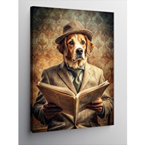 Kanvas Tablo Ve Çok Gazete Okuyan Köpek