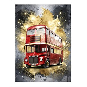 Kırmızı Çift Katlı Otobüs Hediyelik Ahşap Tablo 35cm X50cm 35x50 cm