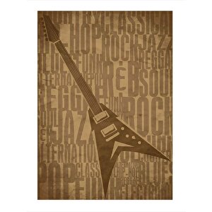 Gazete Temalı Elektro Gitar Hediyelik Ahşap Tablo 35cm X50cm 35x50 cm