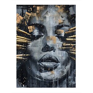 Gazete Fon Kadın Yüzü Tasarım Ahşap Tablo 35cm X50cm 35x50 cm