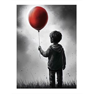 Kırmızı Balon Ve Küçük Çocuk Modern Mdf Tablo 35cm X50cm 35x50 cm