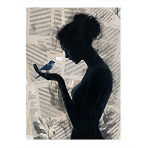 Mavi Kuş Ve Kız Tasarım Mdf Tablo 25cmx 35cm 25x35 cm