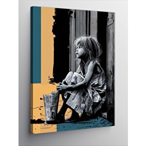 Kanvas Tablo Gazete Fon Kız Çocuğu 70x100 cm