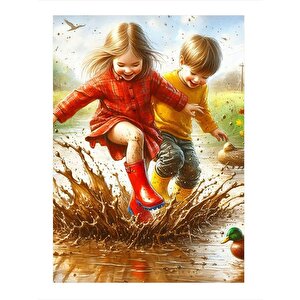 Çamura Basan Çocuklar Tasarım Mdf Tablo 35cm X50cm 35x50 cm