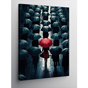 Kanvas Tablo Kırmızı Şemsiyeli Kadın 100x140 cm