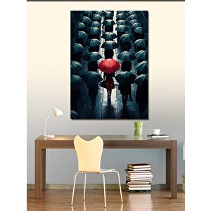 Kanvas Tablo Kırmızı Şemsiyeli Kadın 100x140 cm