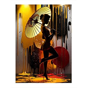 Şemsiyeli Kadın Model Ahşap Tablo 50cmx 70cm 50x70 cm