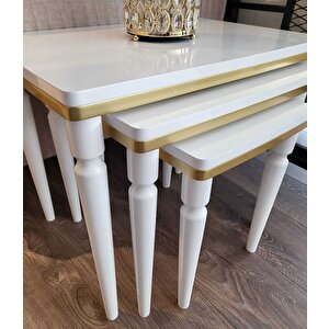3lü Lüx Zigon Sehpa Beyaz Gold