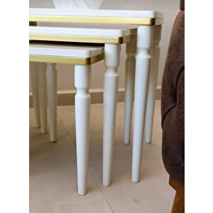 3lü Lüx Zigon Sehpa Gold Krem
