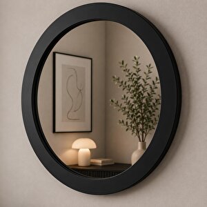 Dfn Wood Siyah Moderna Yuvarlak Duvar Salon Banyo Aynası 40x40 Cm 40x40 cm