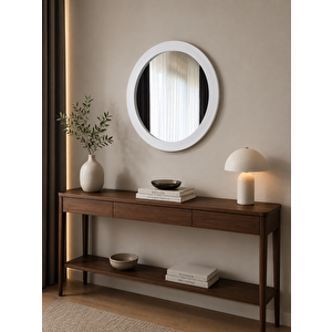 Dfn Wood Beyaz Moderna Yuvarlak Duvar Salon Banyo Aynası 40x40 Cm 40x40 cm